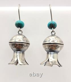 Fantastiques boucles d'oreilles en argent mercure avec dimes en turquoise Navajo amérindienne