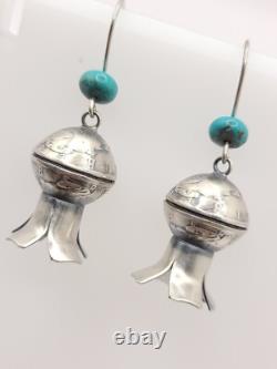 Fantastiques boucles d'oreilles en argent mercure avec dimes en turquoise Navajo amérindienne