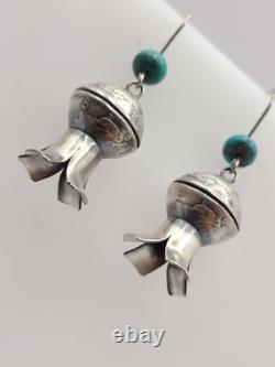 Fantastiques boucles d'oreilles en argent mercure avec dimes en turquoise Navajo amérindienne