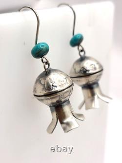 Fantastiques boucles d'oreilles en argent mercure avec dimes en turquoise Navajo amérindienne