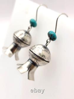 Fantastiques boucles d'oreilles en argent mercure avec dimes en turquoise Navajo amérindienne