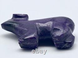 Fétiche en pierre de sugilite sculpté par un Navajo amérindien, bélier par Amos Pino (d.)