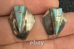 Forme de diamant Amérindienne, boucles d'oreilles en argent sterling Navajo, incrustation de turquoise