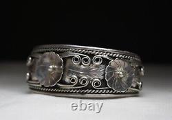 Fred James Vintage Native American Navajo Sterling Silver Foliate Cuff Bracelet