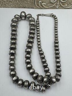 GRANDE Collier en argent sterling Navajo amérindien 31 perles graduées 109g