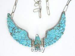 Grand Charlie Bowie Navajo Thunderbird Eagle Pendentif Turquoise Collier Sterling