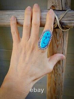 Grand Natif Américain Navajo En Argent Sterling Taille De Bague Turquoise 8