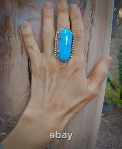 Grand Native American Navajo Sterling Silver Turquoise Taille De Bague 9