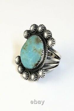 Grand Native American Sterling Silver Navajo Kingman Turquoise Taille Bague 8 1/4