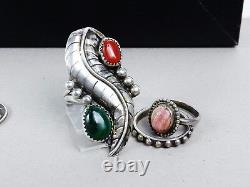 Grand Navajo Sterling Silver Native American Long Corail Treated Ring