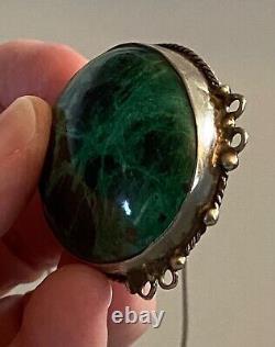 Gros pendentif en malachite amérindien Navajo avec chaîne du Powwow de Stanford