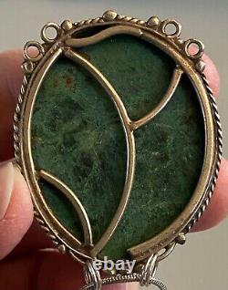 Gros pendentif en malachite amérindien Navajo avec chaîne du Powwow de Stanford