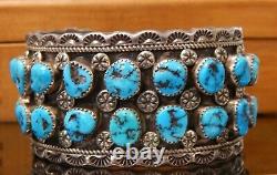 Hommes Ronnie Hurley Navajo Cuff Bracelet Sterling Argent Turquoise Nuggets Timbre