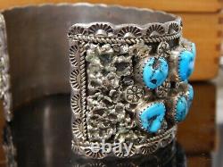 Hommes Ronnie Hurley Navajo Cuff Bracelet Sterling Argent Turquoise Nuggets Timbre