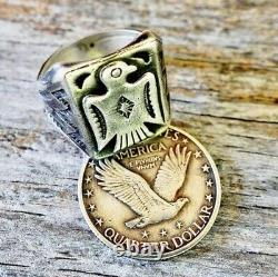 Hommes Thunderbird Taille De Bague 10 Bell Trading Post Vintage Argent Sterling Old Pawn