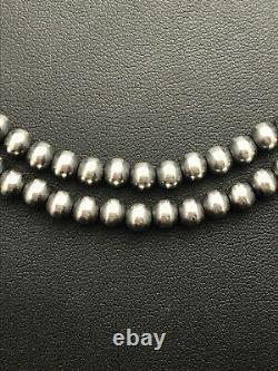 Impressionnant! Native American Navajo Pearls 5 MM Collier De Perles D'argent Sterling 36