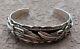 Intricate Sterling Silver Native American Feather Cuff Bracelet Signé Tb 6