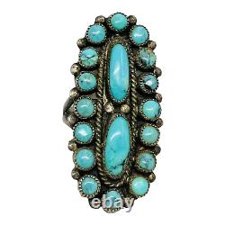 Jm Begay Navajo Sterling Silver & Turquoise Southwest Cluster Ring Sz 6