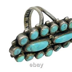 Jm Begay Navajo Sterling Silver & Turquoise Southwest Cluster Ring Sz 6