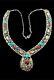 Keith James Navajo Sterling Silver Turquoise Coral Squash Blossom Bib Collier