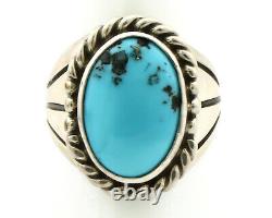 L'anneau Navajo. 925 Artiste Amérindien Turquoise Bleu Argent C. 80's