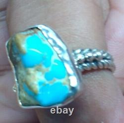 L'anneau Navajo. 925 Bisbee D'argent Turquoise 5,6 Grams Nugget Native American Taille 7