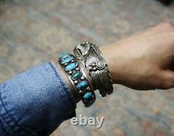 Lee Chee Vintage Native American Navajo Sterling Silver Foliate Cuff Bracelet