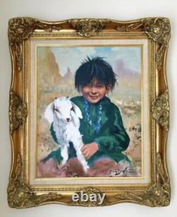 Leonard Borman Fille Navajo Amérindienne avec une chèvre grande peinture +2 petites