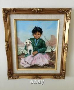 Leonard Borman Fille Navajo Amérindienne avec une chèvre grande peinture +2 petites