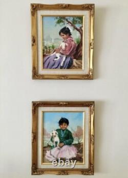 Leonard Borman Fille Navajo Amérindienne avec une chèvre grande peinture +2 petites