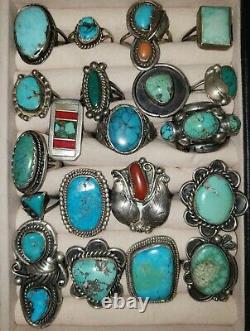 Lot De 20 Bagues D'argent Sterling Amérindienne Terquoise Vintage