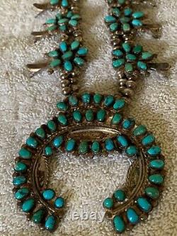 Magnifique Bracelet En Argent Sterling Native American Squash Blossom Turquoise Collier