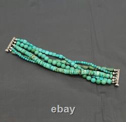 Magnifique Native American Navajo Sterling Silver 5 Strand Turquoise Bracelet
