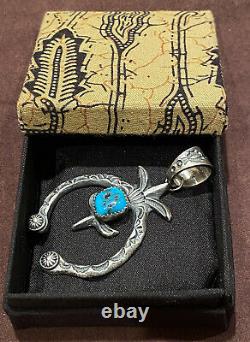 Magnifique Vieux Style Navajo Sterling Silver & Turquoise Naja Pendentif Par Kevin Billah