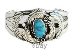Magnifique grand bracelet manchette en argent sterling et turquoise amérindien Navajo Magnifique grand bracelet manchette en argent sterling et turquoise amérindien Navajo