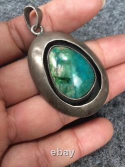 Magnifique pendentif Navajo amérindien en argent sterling avec boîte d’ombre et turquoise