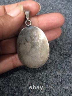 Magnifique pendentif Navajo amérindien en argent sterling avec boîte d’ombre et turquoise