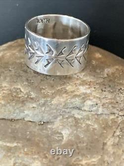 Mens Wide Band Native American Navajo Stamped Sterling Silver Ring Sz8.5 Gif1505