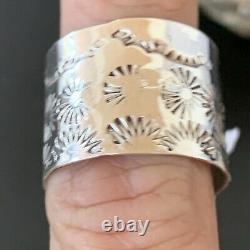 Mens Wide Band Native American Navajo Stamped Sterling Silver Ring Sz 9 10965