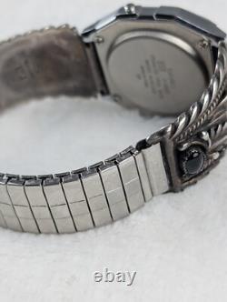 Montre Vintage Casio A158W Amérindienne Navajo STC Argent Sterling Bracelets en Onyx Noir