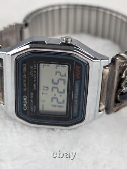 Montre Vintage Casio A158W Amérindienne Navajo STC Argent Sterling Bracelets en Onyx Noir