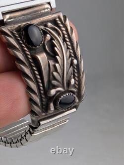 Montre Vintage Casio A158W Amérindienne Navajo STC Argent Sterling Bracelets en Onyx Noir