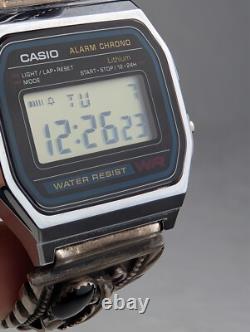 Montre Vintage Casio A158W Amérindienne Navajo STC Argent Sterling Bracelets en Onyx Noir