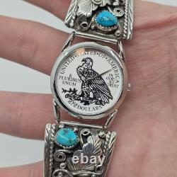 Montre en argent sterling Navajo Spencer avec turquoise amérindienne