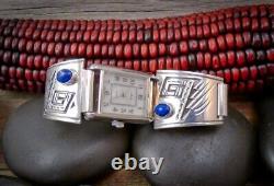 Montre pour homme en argent sterling et lapis-lazuli de style amérindien Navajo vintage