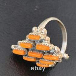 Native Amer Navajo Sterling Silver Orange Oyster Cluster Ring Sz 8.5 11924