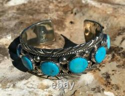 Native Américaine Navajo Sterling Silver Cuff Kingman Turquoise