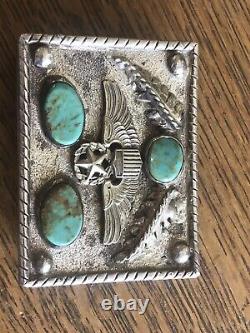 Native Américaine Navajo Turquoise Sterling Silver Handmade Ww II Era Ceinture Boucle