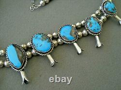 Native American Bisbee Morenci Turquoise Sterling Silver Squash Collier Blossom