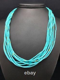 Native American Blue Turquoise Heishi 10st Sterling Collier D'argent 20 4199